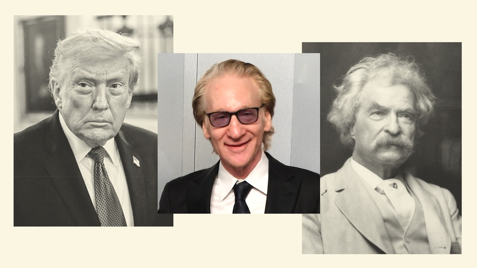 Donald Trump (in black and white), Bill Maher (in color), and Mark Twain (in black and white)