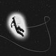 An astronaut floating in space, facing away from the viewer, with a long tether trailing out of the frame like a lasso