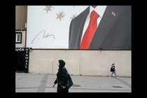 Woman in a hijab walking in a street in Turkey