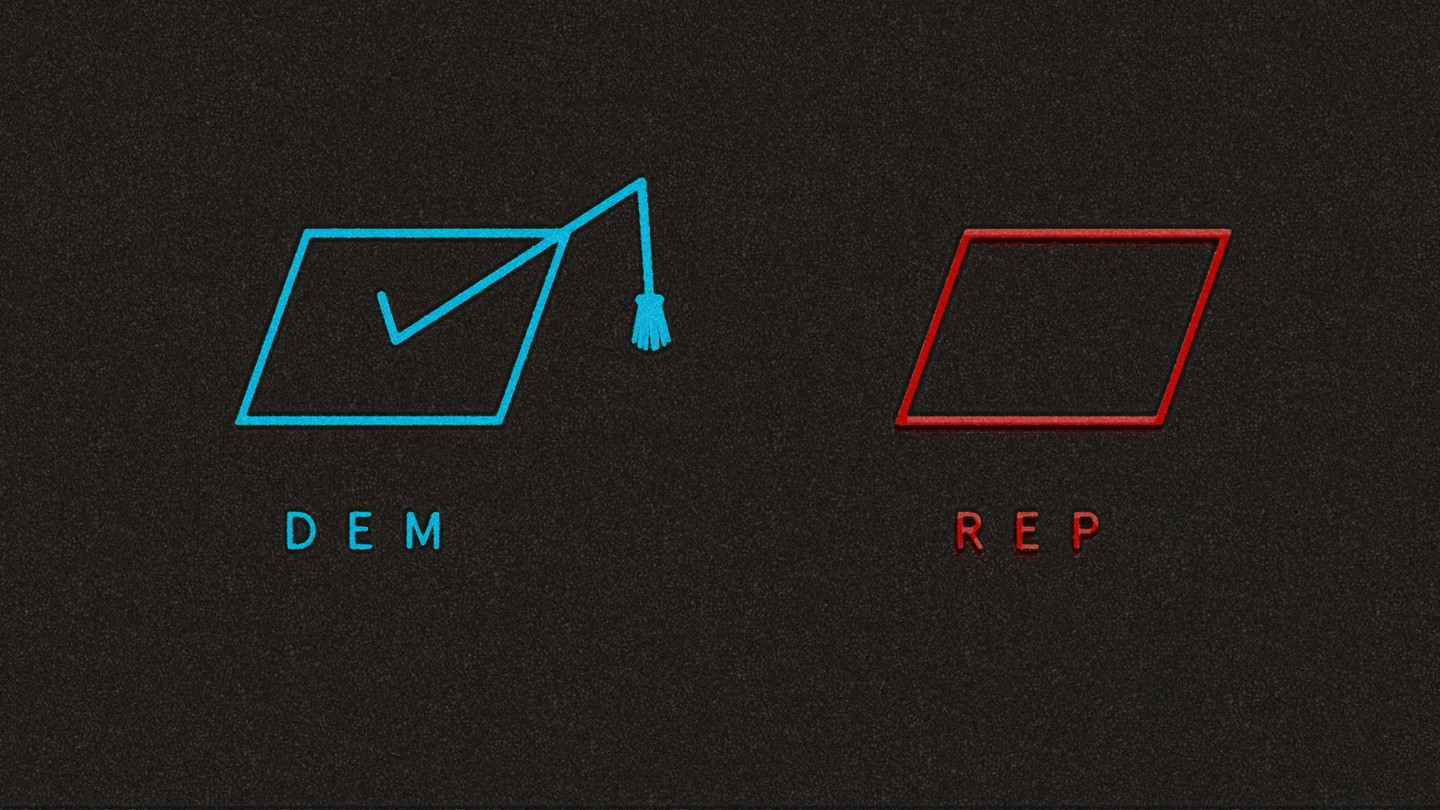 an illustration of an election ballot where the checked box forms a graduation cap