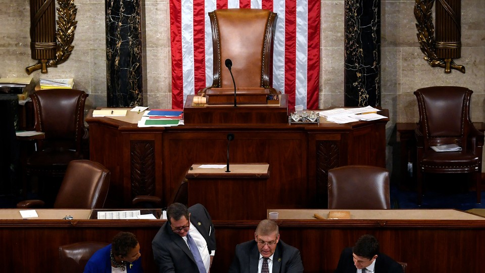 Photo of the speaker's chair in the House chamber