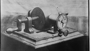 Black-and-white illustration of the "First Phonograph"