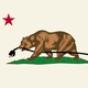 The bear from the California State flag carrying a power cord in its mouth