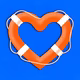 Graphic illustration of a heart-shaped life buoy