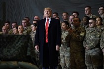 Donald Trump stands in front of the troops at the Bagram Air Field in Afghanistan