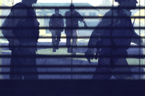 Illustration of police seen through window