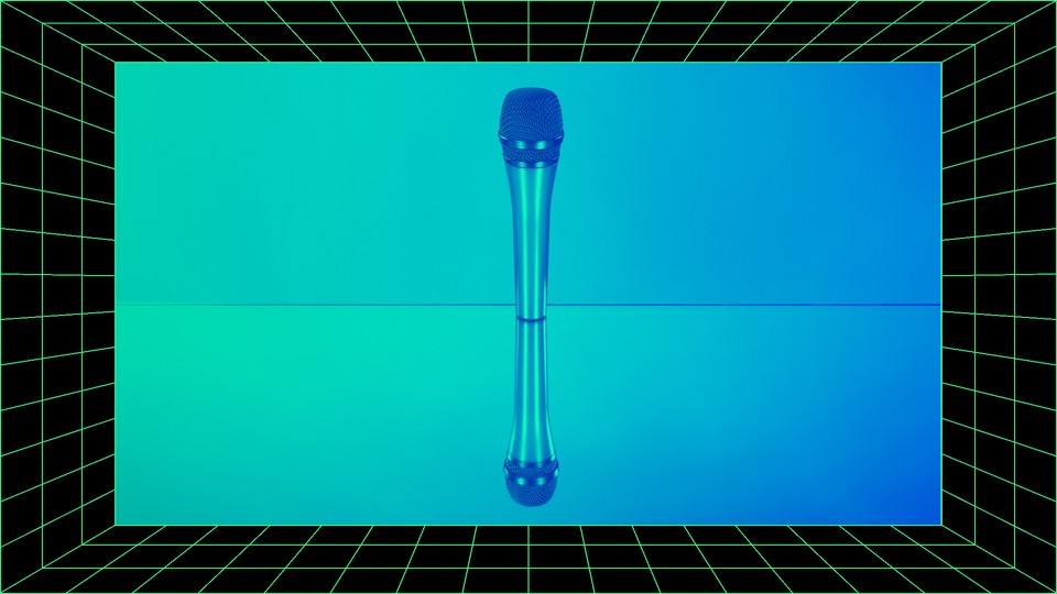 An image of a microphone over a mirror