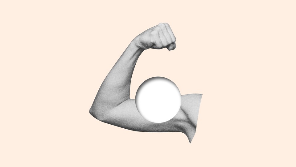 A flexed arm with a hole punch where the bicep should be