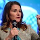 Melinda Gates speaks into a microphone.