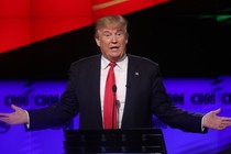 Donald Trump gestures during the first presidential debate on Monday