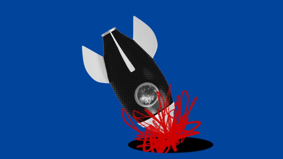 An illustration of a rocket ship crashing