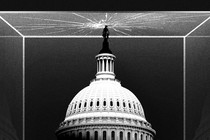 Illustration of the U.S. capitol piercing a glass ceiling