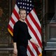 Mark Zuckerberg in front of an American flag at Georgetown University