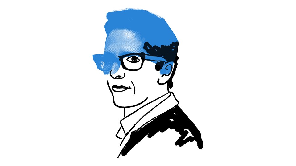 An illustration of Alison Bechdel slightly filled in with blue
