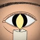 Illustration of a burning candle with a human eye behind it’s flame