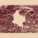A cutout of Colombia on a map of Bogota in 1950