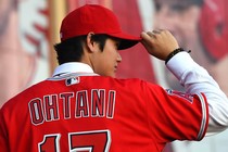 Shohei Ohtani wearing an Angels jersey