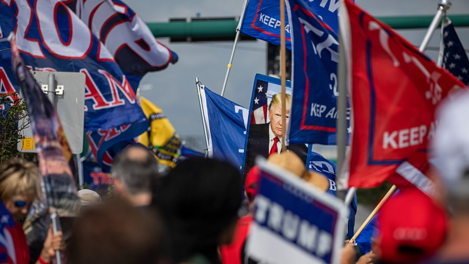 flags at a Trump rally