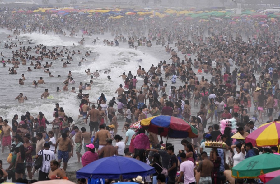 Thousands of people on a beach