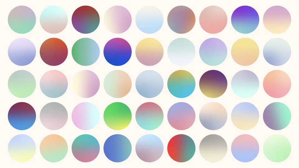 An assortment of round Twitter avatars that look like color gradients