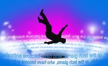 Illustration of a person falling into a swirl of text
