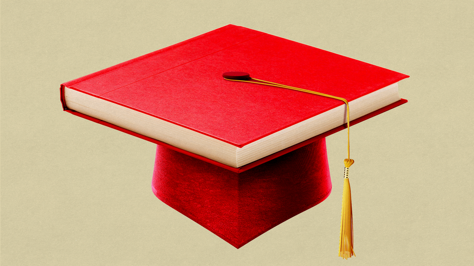 A graduation cap where the mortarboard is made out of a book