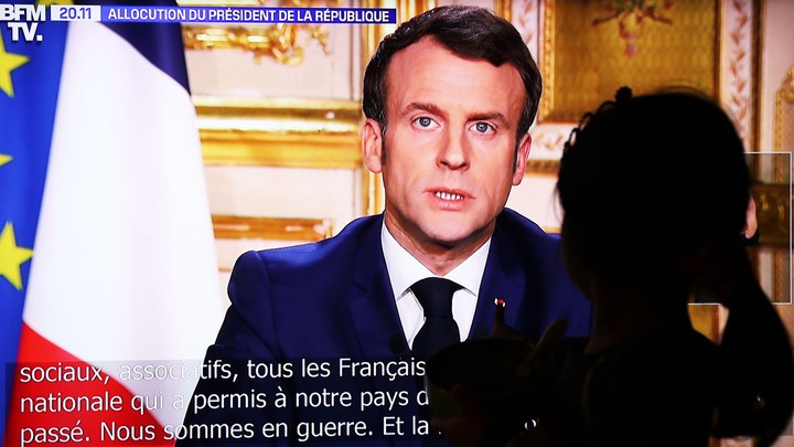 French President Emmanuel Macron delivers a televised address.