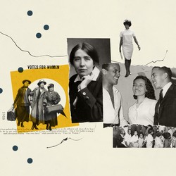 illustration of collaged suffrage and voting photos