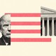 Illustration showing Donald Trump, the American flag, and the Supreme Court building