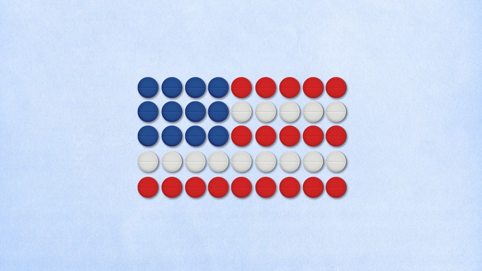 An American flag made up of ivermectin pills