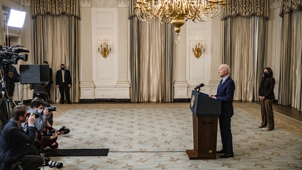 President Joe Biden addresses cameras from a lectern