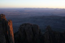 Sunset over desert rocks