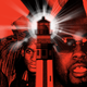 Illustration with lighthouse and images of Virginia-native celebrities on red background