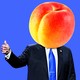 A photo illustration of Donald Trump with a peach for a head