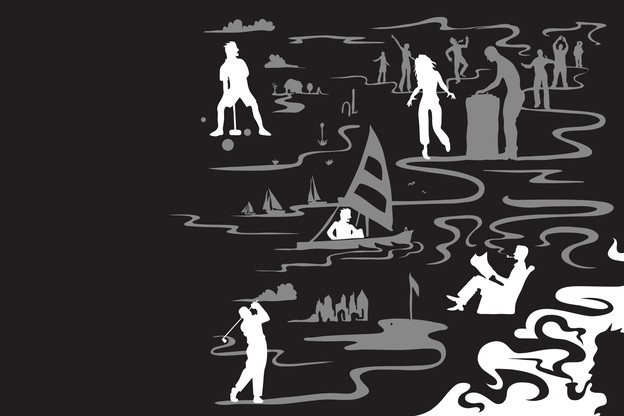 Illustrated silhouettes of people doing activities.