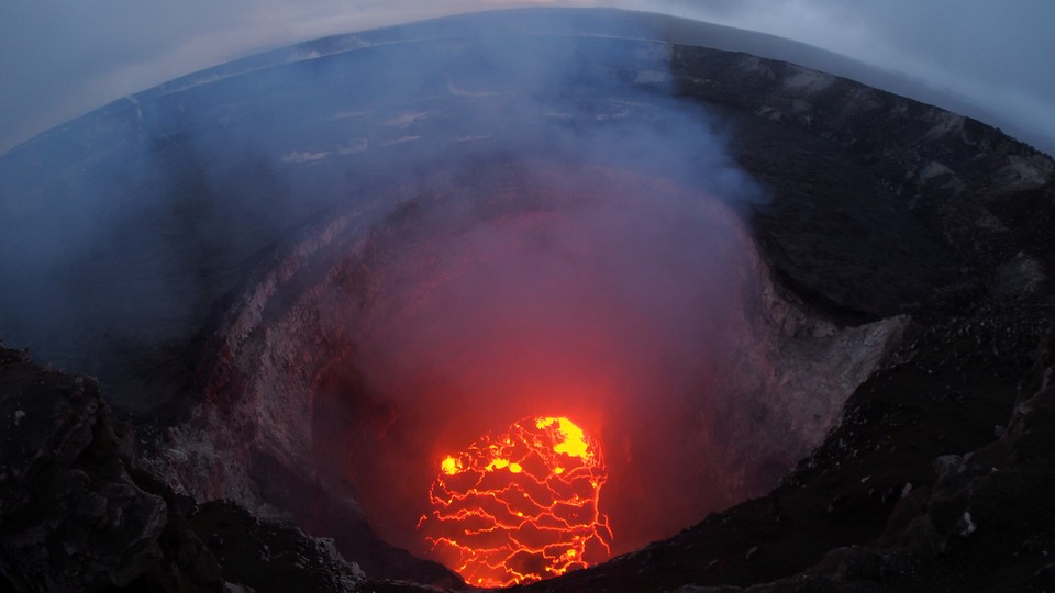 Kilauea volcano’s summit red and orange lava lake