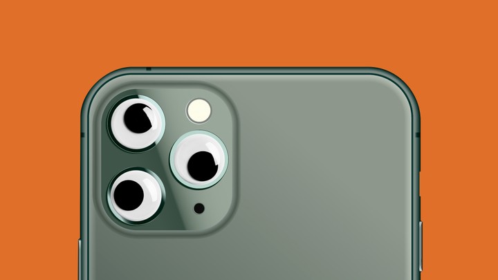 An illustration of a camera phone with googly eyes.