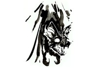 ink illustration of terrifying bat with fangs and claws