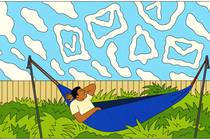 illustration of person in hammock with clouds shaped like inbox icons
