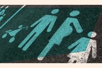 A photo-illustration of a parking space painted with the symbols of a family.