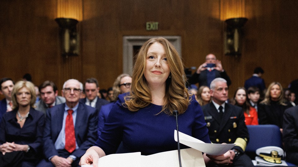 Casey Means seated at a desk during her confirmation hearing before the Senate HELP committee