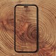 A transparent phone against a wood-grain background