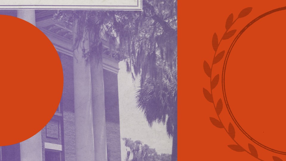 Collage of a college building and logo