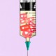 A syringe full of Instagram like-count icons.