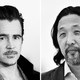 A diptych of portraits of Colin Farrell and Kogonada