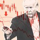 A photo of President Trump superimposed with charts and graphs