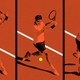 Series of Rafael Nadal playing tennis in slightly different positions