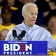Joe Biden, flanked by union members, speaks at his campaign kickoff rally in Pittsburgh.