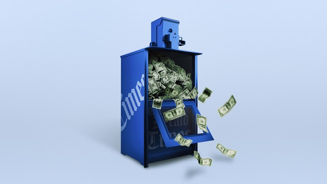 a newspaper-dispenser box full of money