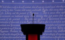 A photo of an empty podium